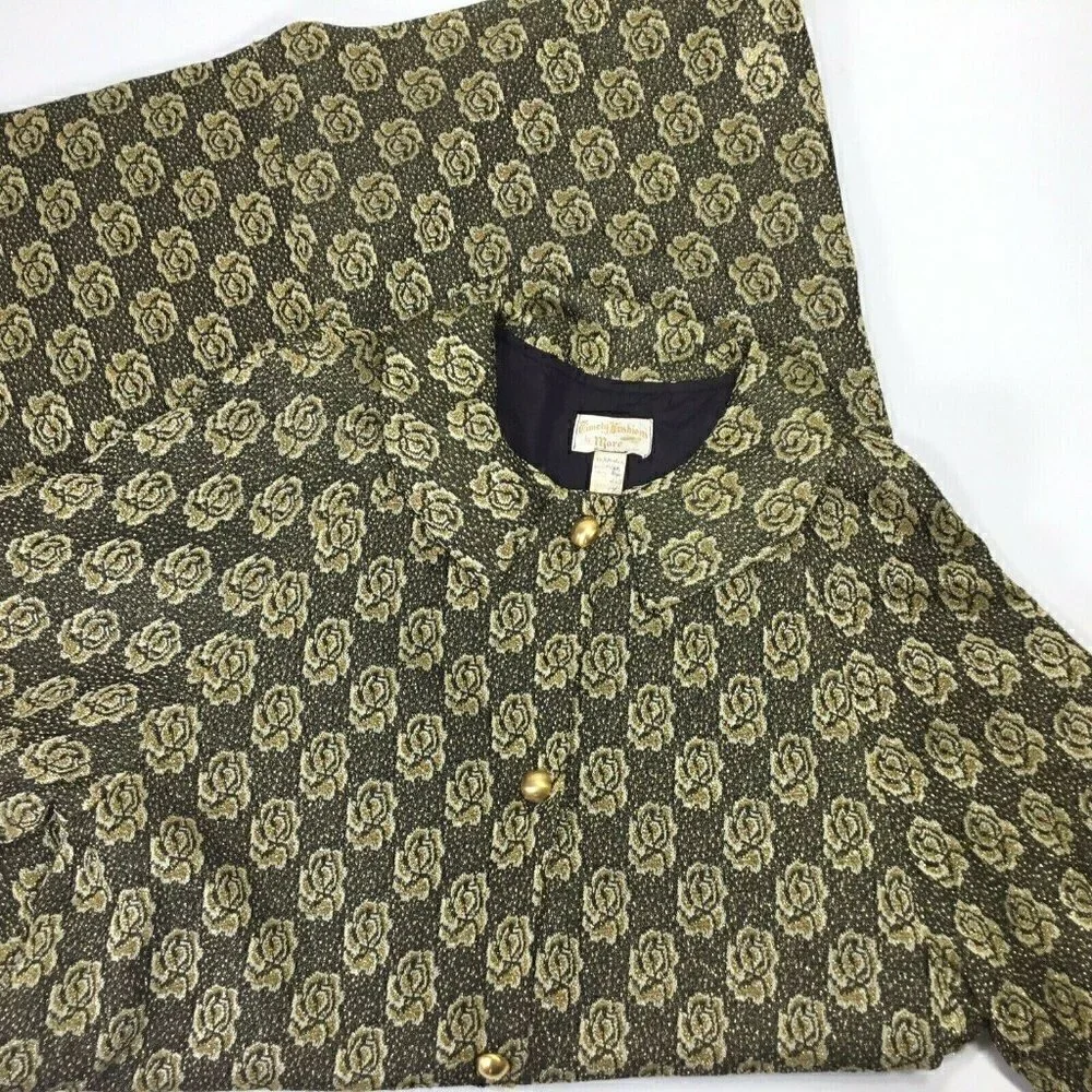 Vtg Dressing Gown Timely Fashions Womens Sz 14 Kimono Robe Gold Black 3/4 Sleeve